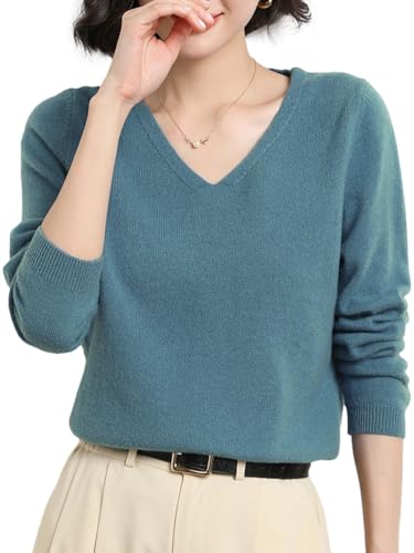 [ビーエヌワン セレクト] ニット 【 カシミヤタッチ/洗濯機OK アイロン不要 】 レディース セーター 秋 冬 春 きれいめ 長袖 Vネック トップス 婦人服 青 ブルー BN301 BLU M