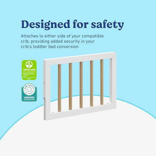 Image of Storkcraft & Graco Toddler Safety Guardrail with Dowels (White with Driftwood) - GREENGUARD Gold Certified, Converts Compatible Cribs to Toddler Bed, Each Toddler Guardrail Sold Individually