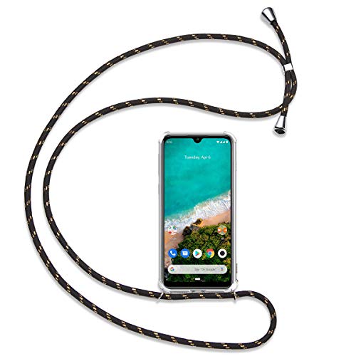 Olliwon Coque Compatible avec Xiaomi Mi A3 avec Cordon de Collier, Transparent TPU Souple Étui de Protection pour Xiaomi Mi A3 6,1 Pouces, Mince Case Cover Antichoc et Réglable Lanyard - Or Noir Cover