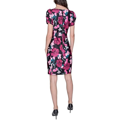 Image of KARL LAGERFELD Short Ruched Sleeve Jewel Neck Sheath Mini Dress