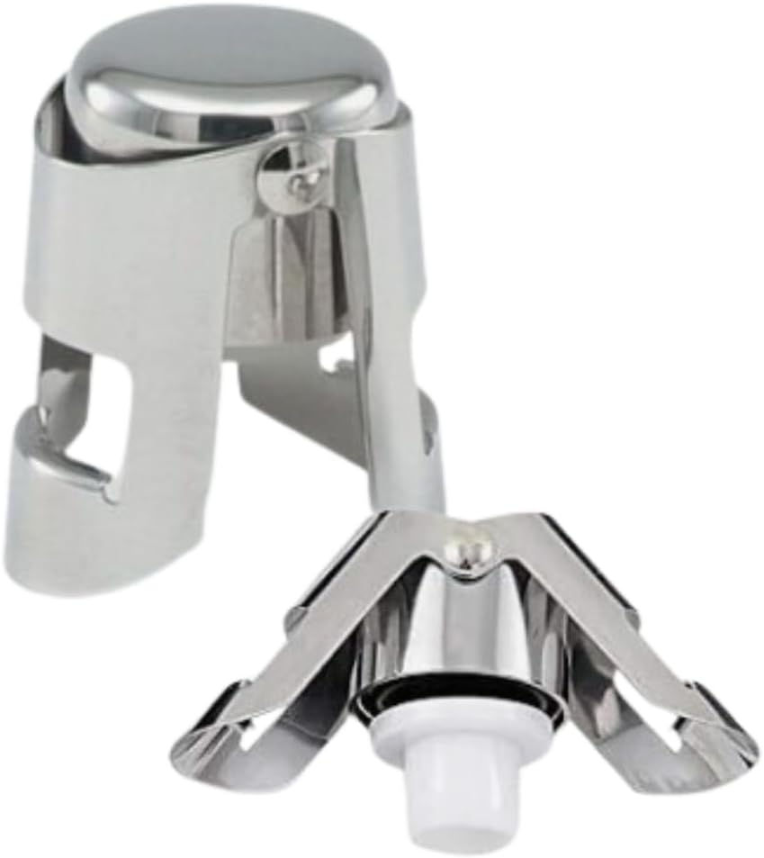 2 Pieces Champagne Stopper, Stainless Steel Vacuum Sealed Wine Sparkling Bottle Closure Sealer Silver with Air-Tight Seal, Leak-Proof Design, Vacuum Seal