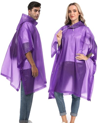 HOOMBOOM Reusable Rain Ponchos with Drawstring Hood for Adults, Waterproof Thicken Rain Coat, 2 Packs