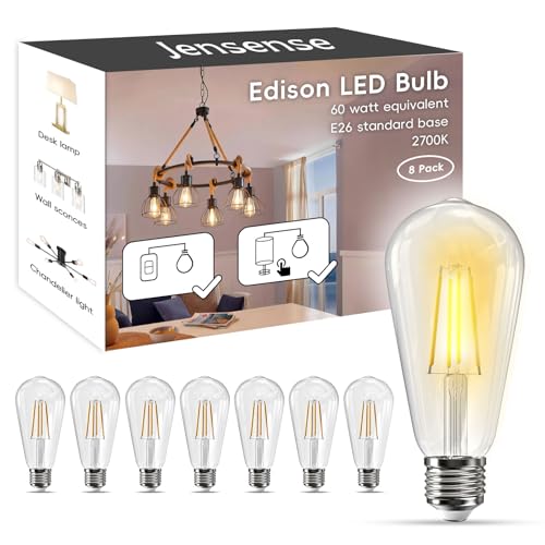 Image of Jensense Edison Bulbs E26 LED Bulb 60 Watt Equivalent, Vintage LED Light Bulbs CRI90+ ST19, Dimmable Clear Light Bulbs (2700k Warm White, 7watt-8 Pack)