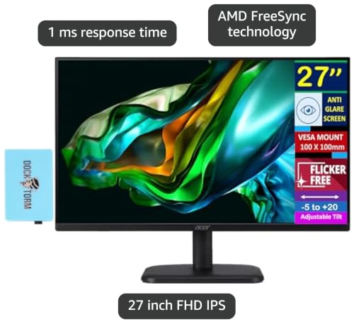 Image of Acer Vero V7 V277 Gbmipx 27 inch FHD IPS Monitor with 4ms Response Time | Anti Glare, VESA Mount (100mm), VGA, HDMI, & Dockztorm Hub, Black Color (UM.HV7AA.G07)