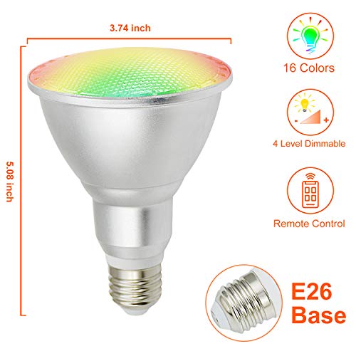 Cyhkee 2 Pack Par30 Led Flood Light Bulbs 28W, Color Changing Light Bulb With Remote Control, Rgb Decorative Lighting For Outdoor Home Bar Party Bedroom, Ip65 Waterproof, Dimmable E26 Screw Base #TOP4