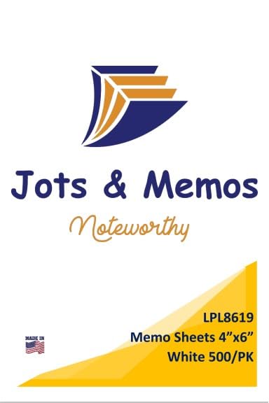 JOTS & MEMOS - White loose Memo Sheets, 4"x6"; 500 per pack, Made in USA
