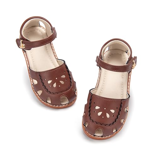 Image of THEE BRON Toddler Girls Closed-Toe Sandals Sweet Retro Cutout Summer Dress Shoes