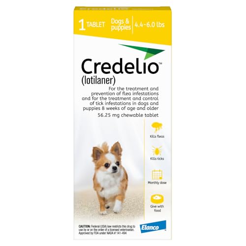 Credelio Tick & Flea Infestation Prevention and Treatment for Dogs and Puppies 4.4-6 lbs. | 1-Month Supply