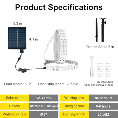 Image of Upgrade Solar Led Strip Lights Outdoor, 20ft Solar Rope Lights Self-Adhesive Waterproof, 8 Mode with Remote Timer and Auto On /Off, Perfect for Deck, Patio, Poolside, Camping Decor, Blue