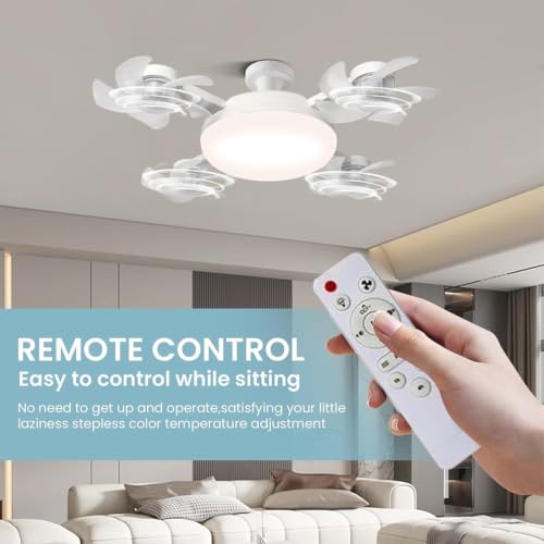 Ventilador de techo E27 tipo dron con luz LED regulable de 3 cabezales ajustable 6