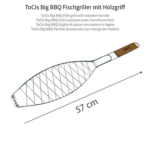 ToCis Big BBQ 4 x visgriller (zilver) met houten handvat, grote visbraad van metaal (57 x 13 cm) - Image 3