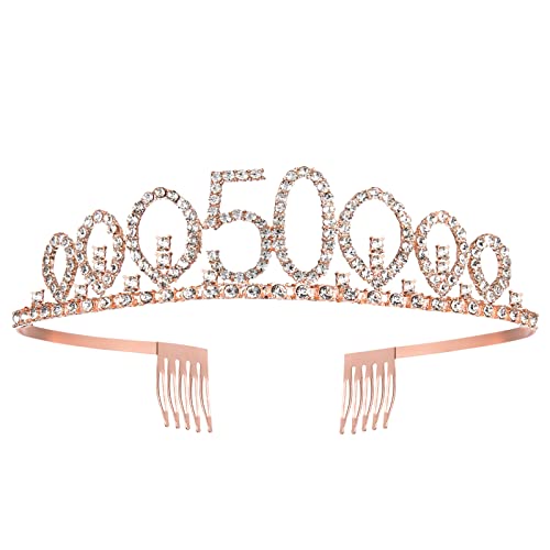Rose Gold Birthday Sash Crown 50 & Fabulous Sash And Tiara For Women, 50Th Birthday Gifts For Happy 50Th Birthday Party Favor Supplies #TOP2