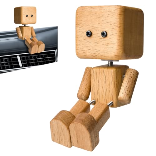 Shaking Wooden Man Figurine, Cute Car Accessories Interior for Men Women, Handmade Wooden Figures Doll with Shaky Legs, Car Decorations Ornaments Gifts, Funny Decorative Home Desk Accessories