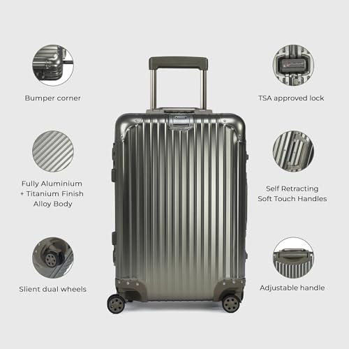 Image of Verage Luxe Secure Jet Full Aluminium Body (44 Liters) Cabin Size Luggage with Zipper Less Frame Closure & Dual TSA Clasp Locks Spinner Suitcase Trolley Bag (Golden, 20 inch / 57 Cms)