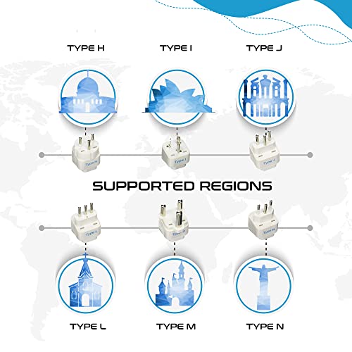 Image of Ceptics Travel Adapter with Types A-M Plugs, Travel Plug Adapter Set Compatible with Power Sockets in All Continents, Compact World International Plug Adaptor Kit, Set of 12,GP-12PK