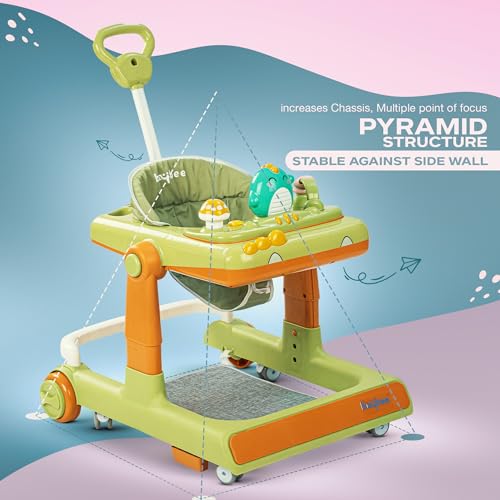 Image of Baybee Baby Walker for Kids with Height Adjustable & Tray, Activity Walker for Baby with Musical Toy Bar (Flix Green)