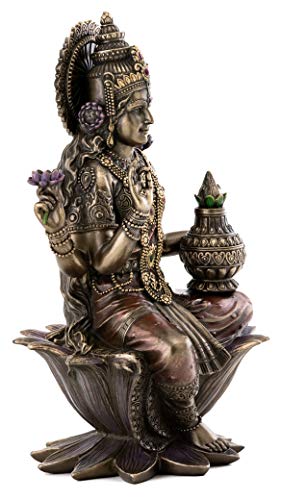 Estatua Hindu Lakshmi Sentada en Bronce 12.5 Pulgadas miniatura 4