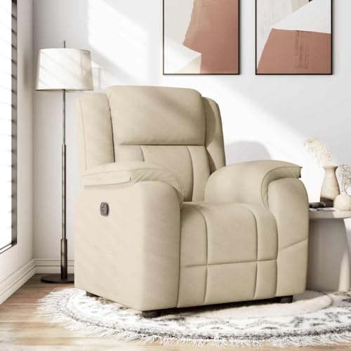 Cartvyn Sillón de relax de tela crema con función reclinable manual, cómodo sillón acolchado para salón y oficina, sillón ergonómico con reposabrazos ancho, marco de madera estable y metal