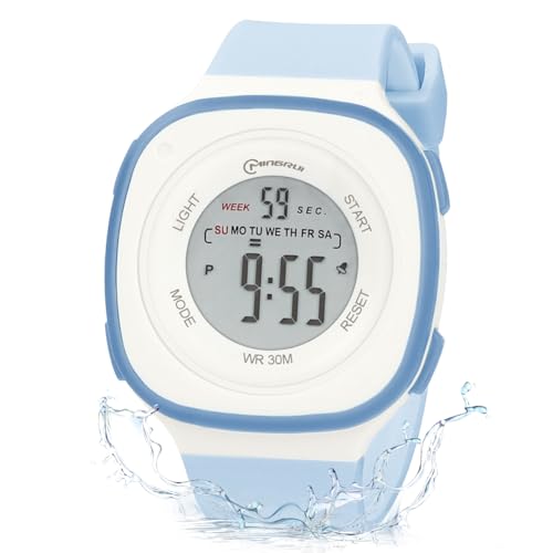 OFFCUP Reloj de Infantil, LED Reloj de Pulsera para Niño Niña, Relojes de Pulsera con Correa de PU para Niñas, Reloj Deportivo Resistente Agua 30m, Cuadrado Relojes Digitales para Niños 3-11 (Azul)