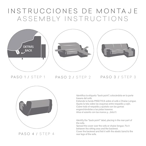 Housse de canapé chaiselongue méridienne gauche taille M 3 places extensible - 6