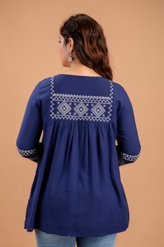 Image of Avayayat Short Kurti for Women | Embroidered Straight Rayon Kurta | Round Neck Full Sleeves Short Kurti for Women's