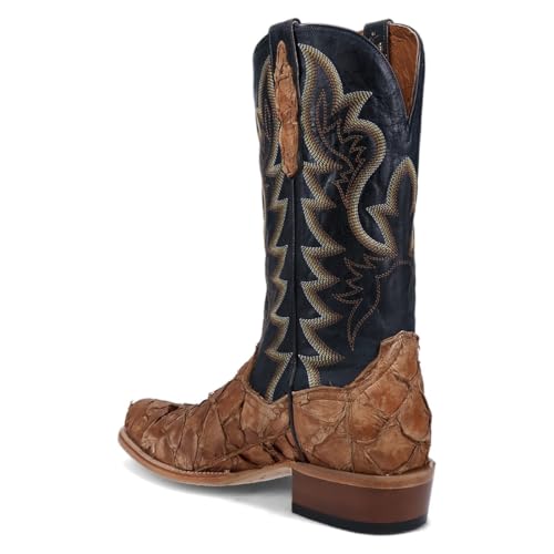 Image of Dan Post Boots Mens Riggs Pirarucu Embroidered Pull On Square Toe Dress Boots Mid Calf - Black, Brown