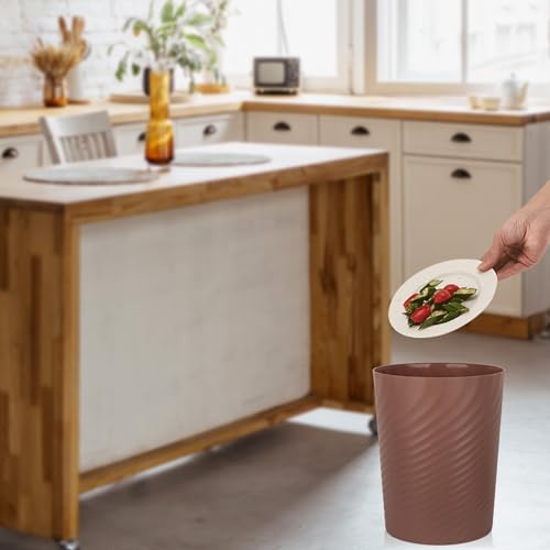 Image of UUJOLY Plastic Small Bathroom Trash Can Wastebasket Garbage Can, Brown | Sturdy-Easy to Clean, Bathroom, Laundry Room, Kitchen, Office, Kids Room, Dorm, Bedroom, 1.8 Gallon
