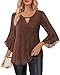VALOLIA Plus Size Dressy Tops for Women, Ladies Tops and Blouses Long Sleeve V Neck Sparkly Sequin Flowy Tunic Top Vacation Fall Shirts for Women Evening Wear Christmas Night Out Brown XXL