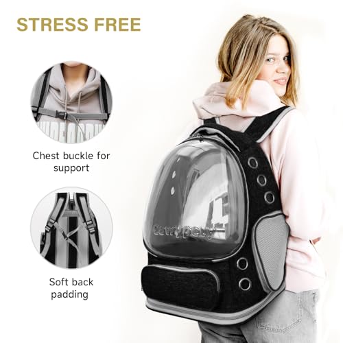 Image of Cat Backpack Carrier, Breathable Cat Carrier Large Space Bubble Pet Backpack for Kitty Small Dog up to 15lbs, Transparent & Foldable Pet Carrier for Travel Hiking (Black)