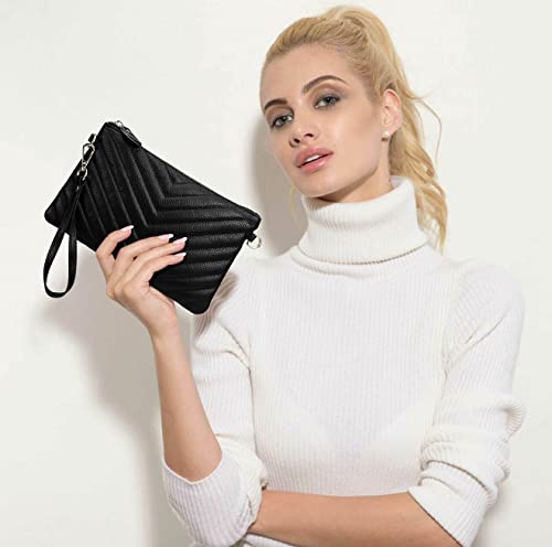 Image of YALUXE Women's Genuine Leather Wristlet Purse Clutch Handbag with Phone Pocket Card Holder and Crossbody Strap