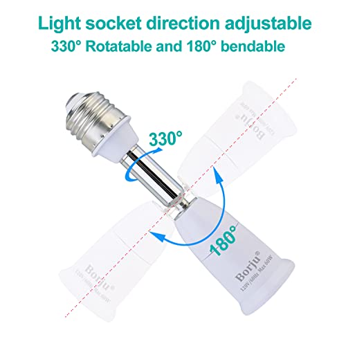 Borju Light Socket Extender [2-Pack], 4.5 Inch Light Socket Extension, 360° Adjustable Light Socket, White #TOP1