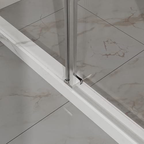 56-60\" W x 72\" H Frameless Sliding Shower Door, 1/4\" (6mm) Thick SGCC Tempered Clear Glass with Easy-Clean Coating - 304 Stainless Steel Parts, Silent Smooth Sliding, Waterproof, Chrome