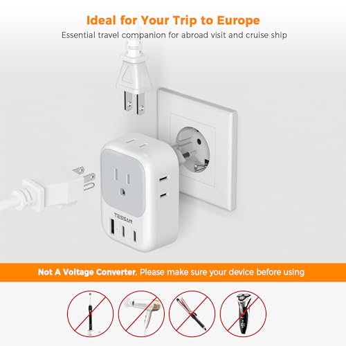 image for TESSAN European Travel Plug Adapter, Type C Power Adaptor with 4 AC Ou