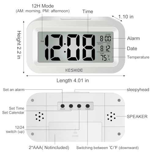 Small Travel Battery Digital Alarm Clock, Indoor Temperature - Image 2