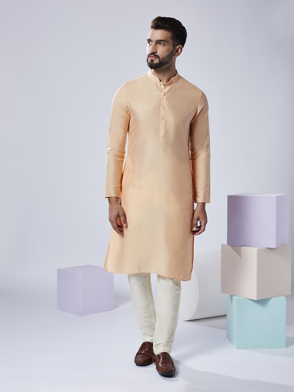 Image of KISAH Men Printed Kurta Jacket Set, Full Sleaves, Knee Length, Straight, Regular Fit, Mandarin Collar Ethnic Wear