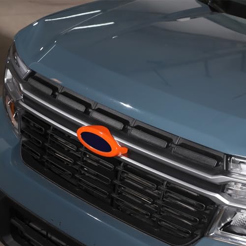 Image of Rear and Front Emblems Trim Ring Cover Compatible with Ford Maverick 2022-2025, Car Front and Rear Logo Circles Cover, Front Hood Rear Trunk Emblem Logo Decorative Accessories (Orange)
