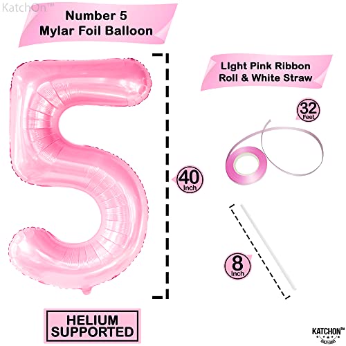 Image of KatchOn Light Pink Balloon Number 5-40 Inch | Light Pink Number 5 Balloon