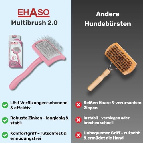 EHASO Hochwertige Hundebürste Multibrush pink, medium Ausführung | Entfernen Sie mühelos und schmerzfrei d