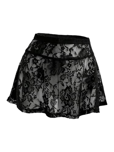 MakeMeChic Women's Floral Lace Mini Skirt Y2K Mesh Shher A Line Sheer Party Short Skirts Clubwear