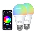 ORALUCE Bluetooth Smart Light Bulb A19 E26,9W LED Light Bulb Color Changing APP Dimmable, 60W Equivalent RGBCW LED Bulb 900 Lumens Multicolor,2P (No WiFi Connection)