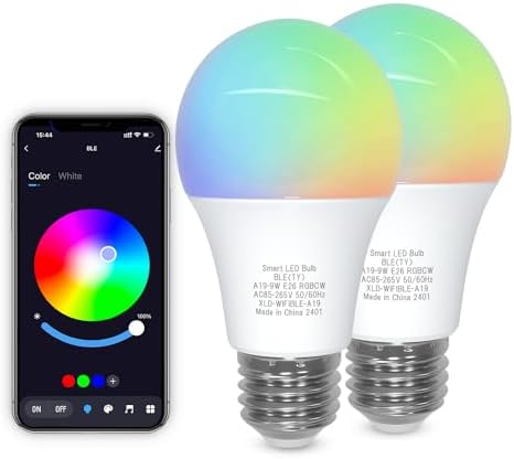 ORALUCE Bluetooth Smart Light Bulb A19 E26,9W LED Light Bulb Color Changing APP Dimmable, 60W Equivalent RGBCW LED Bulb 900 Lumens Multicolor,2P (No WiFi Connection)