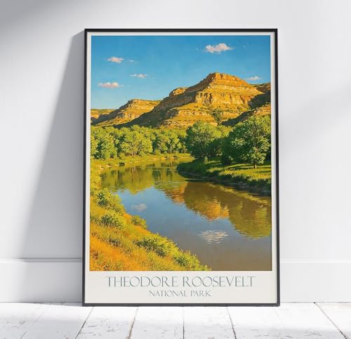 Theodore Roosevelt National Park Travel Poster North Dakota Badlands Vintage Print Wall Art Decor for Home or Office - Scenic National Park Poster Gift Idea