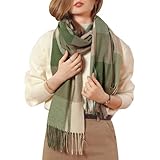 EQLEF Mujeres bufandas y envolturas, clásico a cuadros patrón de las señoras bufanda para las mujeres niñas de la moda suave cálido verde bufanda señoras challes y envolturas 180 * 65 cm