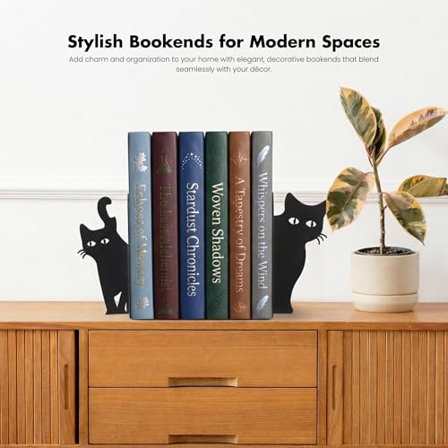 Image of 2 Cat Metal Bookends Set of 2 Heavy Duty Book Ends for Shelves Desk Decorative Bookend Book Organizer Non Slip Book Holder Stand for Office Home Study Room Gifts for Book Lovers