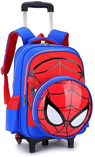 RDJM Mochila para niños Rodando Mochila Spiderman Impreso Primaria Trolley Escuela Primaria Niños Bolsa Bolsa de Libros de Ruedas for los Muchachos - Regalos de los niños Azules 2 Ruedas