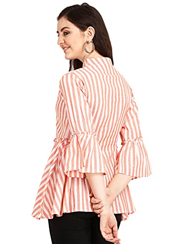 Image of GRECIILOOKS Tops for Women`s | Womens Striped Printed Casual Top for Women | Formal Stylish Bell Sleeve Womens top | Comfortable Rich Vacations and Summer Outfits