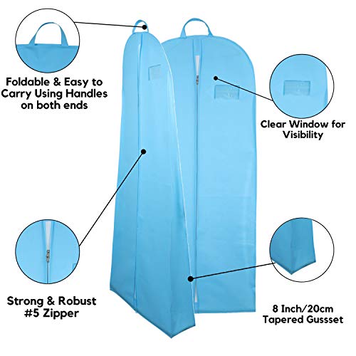 Image of Global Trade Wedding Lehenga Gown Long Dress Garment Cover Bags 72 inch with 8 inch Gusset. Wedding Dress Lehenga Long Dress Storage Bag Made of non woven fabric with front Zip.(Pack of 1) (Sky Blue)
