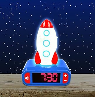LEXIBOOK, Rocket, Nightlight alarm clock, Sounds and Melodies, LCD Backlit screen, Luminous, Snooze, Blue, RL800SPC
