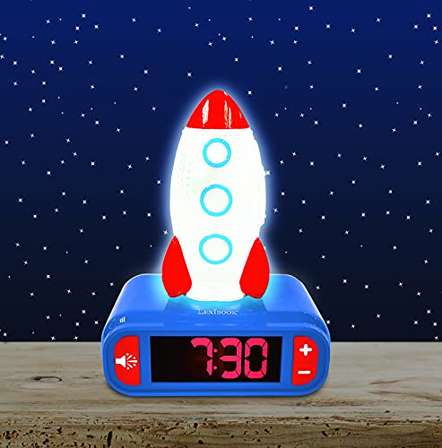 LEXIBOOK, Rocket, Nightlight alarm clock, Sounds and Melodies, LCD Backlit screen, Luminous, Snooze, Blue, RL800SPC