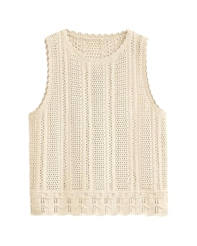 KIRUNDO Beach Vacation Clothes for Women Spring Summer Crochet Sweater Vest Tank Tops Cover Ups Resort Cruise Outfits 2025(Apricot, Medium)